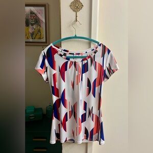 Worthington Red and Blue Abstract Print Top- EUC